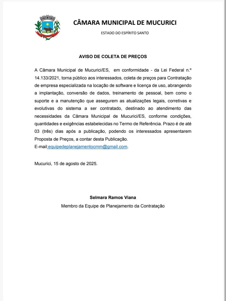 AVISO DE COLETA DE PREÇOS