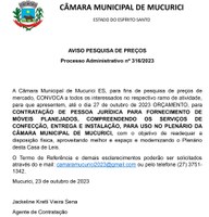 AVISO PESQUISA DE PREÇOS - Processo Administrativo nº 316/2023