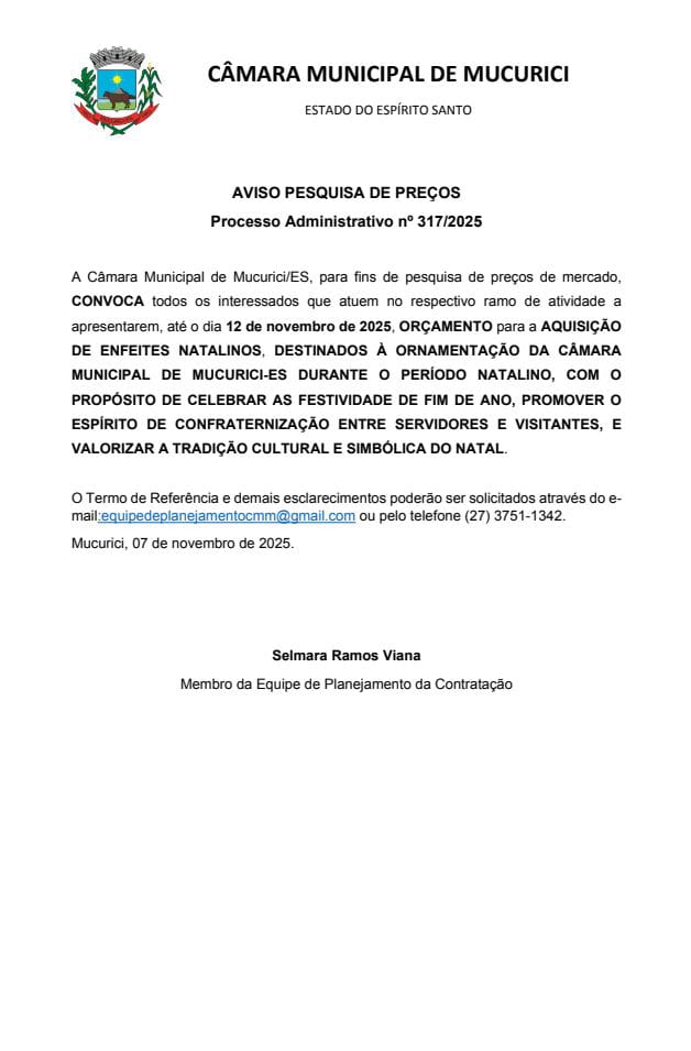 AVISO PESQUISA DE PREÇOS Processo Administrativo nº 317/2025