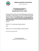 CÂMARA MUNICIPAL DE MUCURICI ES ERRATA DE RATIFICAÇÃO PROCESSO ADMINISTRATIVO N° 306/2025 INEXIGIBILIDADE DE LICITAÇÃO n° 04/2025