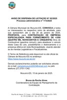 AVISO DE DISPENSA DE LICITAÇÃO N° 02/2025 Processo administrativo n° 173/2025