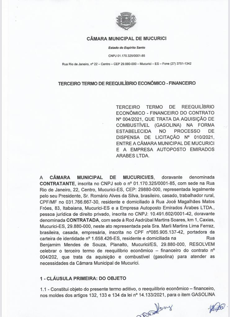 TERCEIRO TERMO DE REEQUILÍBRIO ECONÔMICO-FINANCEIRO.